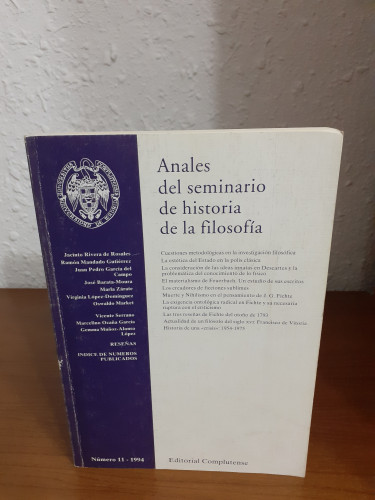Portada del libro Anales del seminario de historia de la filosofía número 11 1994