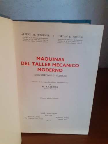 Portada del libro de Máquinas del taller mecánico moderno descripción y manejo