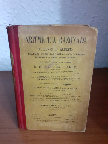 Portada del libro de Aritmética razonada y nociones de álgebra Libro del alumno grado profesional