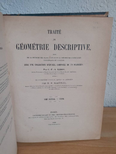 Portada del libro de TRAITE DE GEOMETRIE DESCRIPTIVE SUIVI DE LA METHODE DES PLANS COTES ET DE LA THEORIE DES ENGRENAGES...