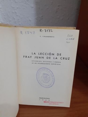 Portada del libro de La lección de Fray Juan de la Cruz