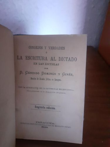 Portada del libro de Consejos y verdades o la escritura al dictado en las escuelas