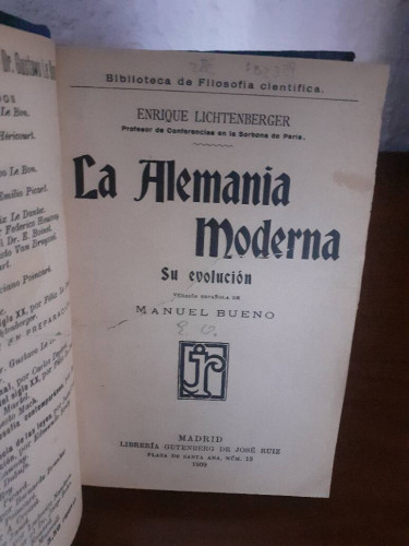 Portada del libro de ALEMANIA MODERNA SU EVOLUCION, LA