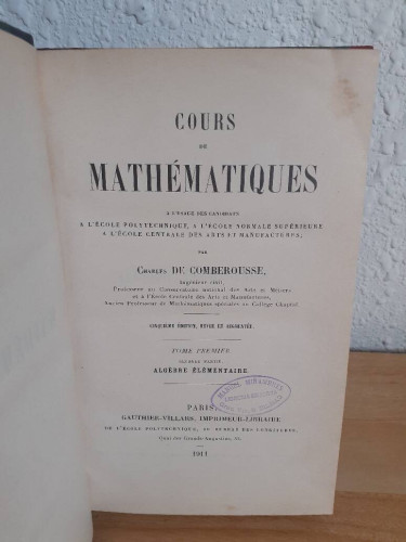 Portada del libro de COURS DE MATHEMATIQUES TOME PREMIER SECONDE PARTIE ALGEBRE ELEMTAIRE