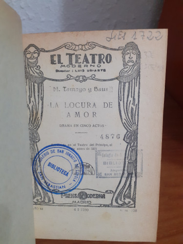 Portada del libro de LOCURA DE AMOR DRAMA EN CINCO ACTOS, LA