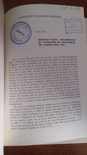 Portada del libro de JESUITAS VASCO NAVARROS EN EL NOVICIADO DE VILLAGARCIA DE CAMPOS 1969 1725