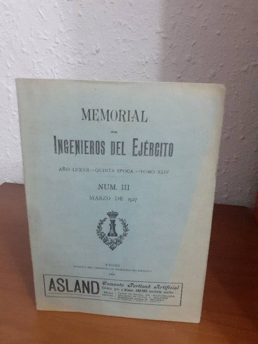 Portada del libro de MEMORIAL DE INGENIEROS DEL EJERCITO AÑO LXXXII QUINTA EPOCA TOMO XLIV // NUM III, MARZO DE 1927